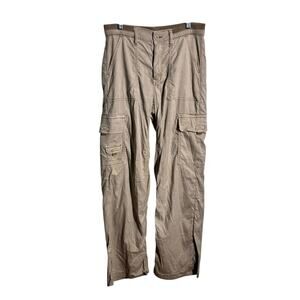 American Eagle Wideleg Cargo Pant Women 4 Long Tan Pocket Grunge Baggie Stretch